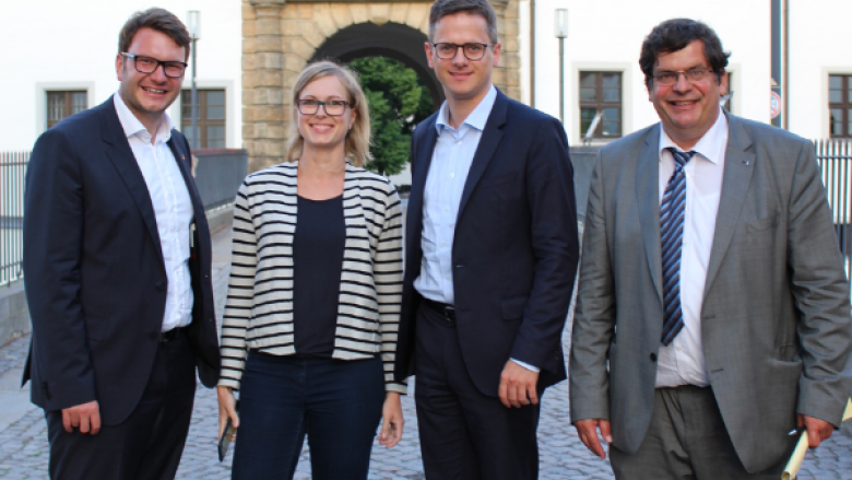 v.l.n.r. Marian Wendt, MdB, Dr. Christiane Schenderlein (Mitglied des MIT-Landesvorstandes), Dr. Carsten Linnemann (Bundesvorsitzender der MIT), Albert Pfeilsticker (Vorsitzender der MIT Nordsachsen)